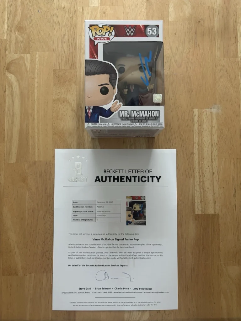 VINCE MCMAHON SIGNED Autographed WWE FUNKO POP WRESTLEMANIA WWF. JSA Loa. Rare