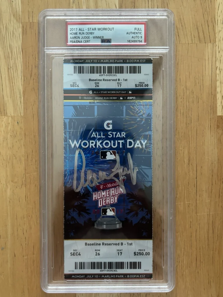 AARON JUDGE SIGNED Rookie 2017 ALL-STAR GAME HOMERUN DERBY TICKET PSA.