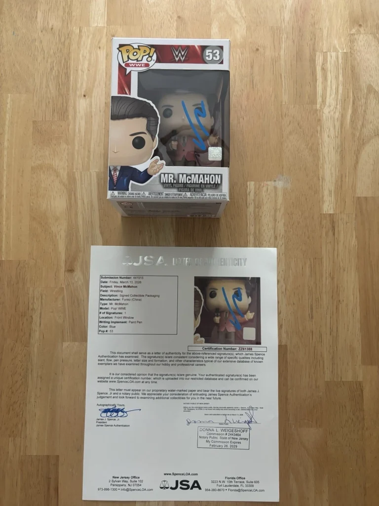 VINCE MCMAHON SIGNED Autographed WWE FUNKO POP WRESTLEMANIA WWF. JSA Loa. Rare