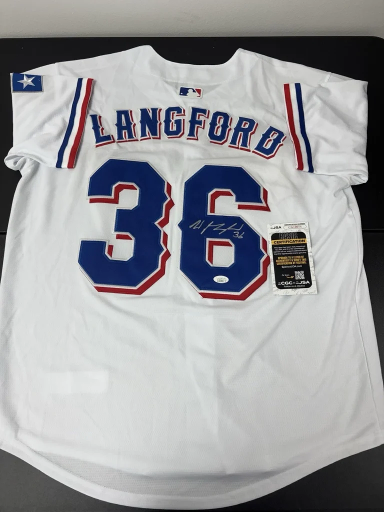 WYATT LANGFORD SIGNED AUTOGRAPHED TEXAS RANGERS JERSEY JSA COA