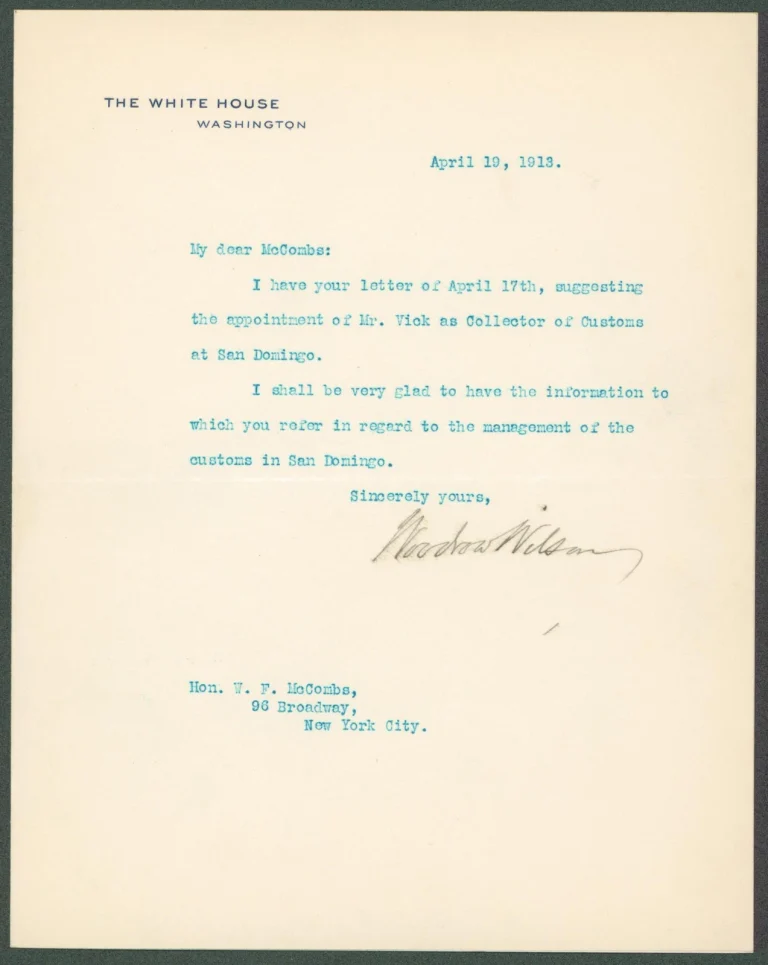 Woodrow Wilson Authentic Signed 7x8.8 Letter Dated April 19, 1913 BAS #AB14533