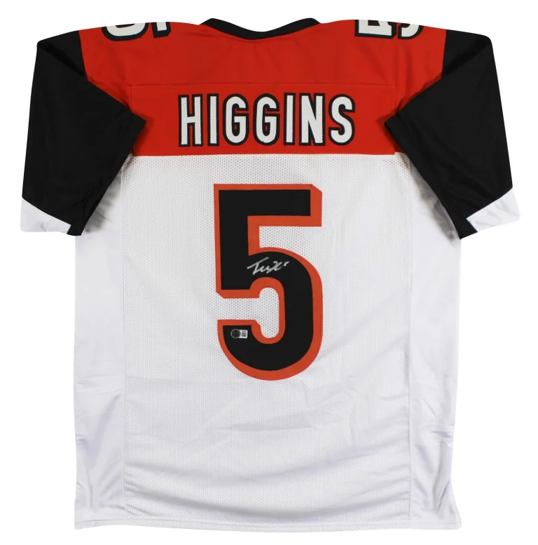 Tee Higgins Authentic Signed White Pro Style Jersey Autographed BAS 2
