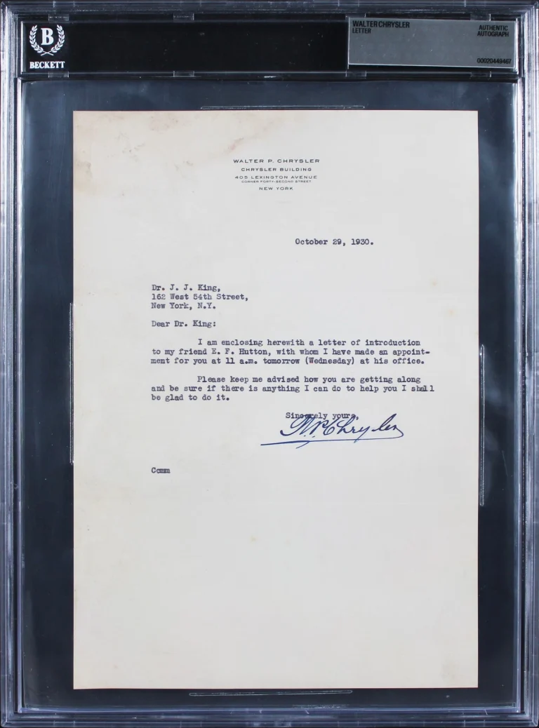 Walter Chrysler Authentic Signed 7.25x10.35 1930 Typed Letter BAS Slabbed