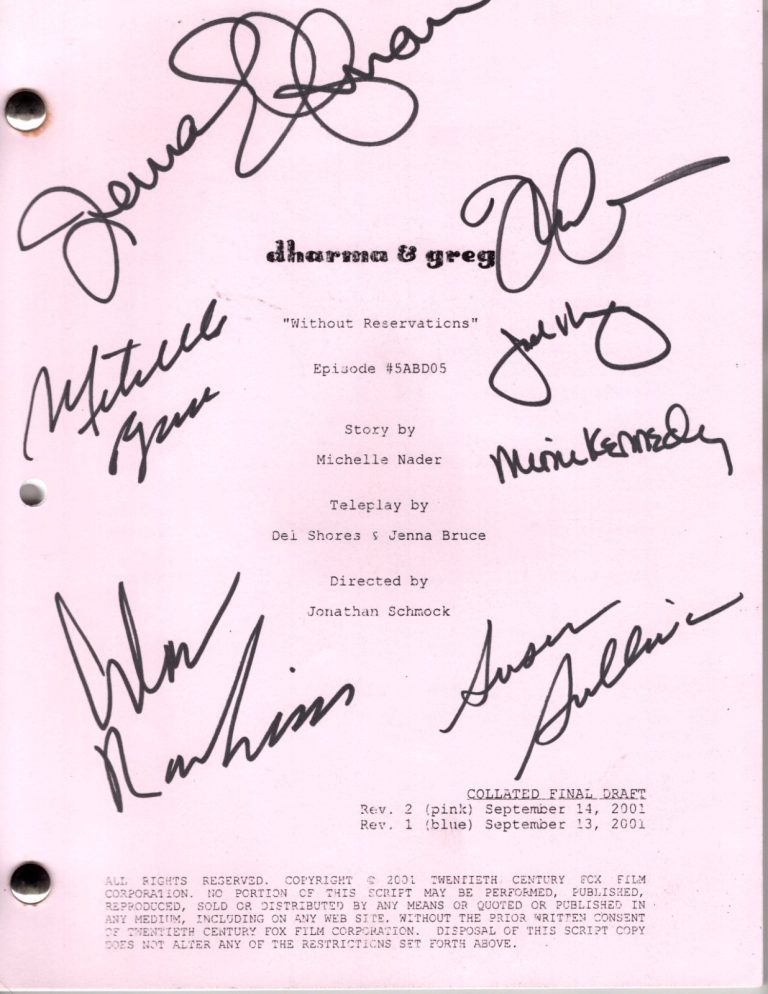 JENNA ELFMAN THOMAS GIBSON + 5 signed autographed DHARMA & GREG script