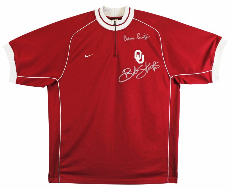 OU Bob Stoops & Barry Switzer Signed Maroon Nike 1/4 Zip Pullover Jacket BAS Wit