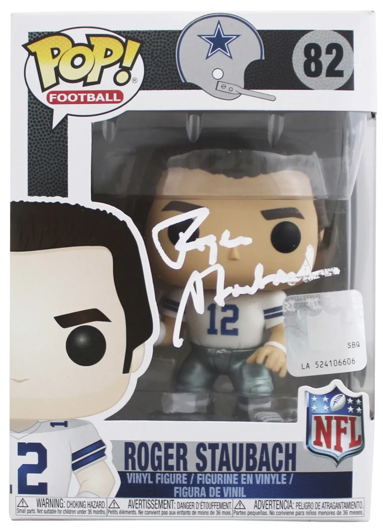 Cowboys Roger Staubach Authentic Signed #82 Funko Pop Figure BAS Wit #WY25951