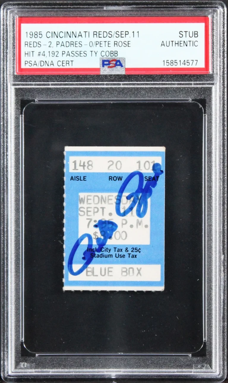 Reds Pete Rose Signed Career Hit Record Breaking Ticket Stub PSA/DNA Slabbed