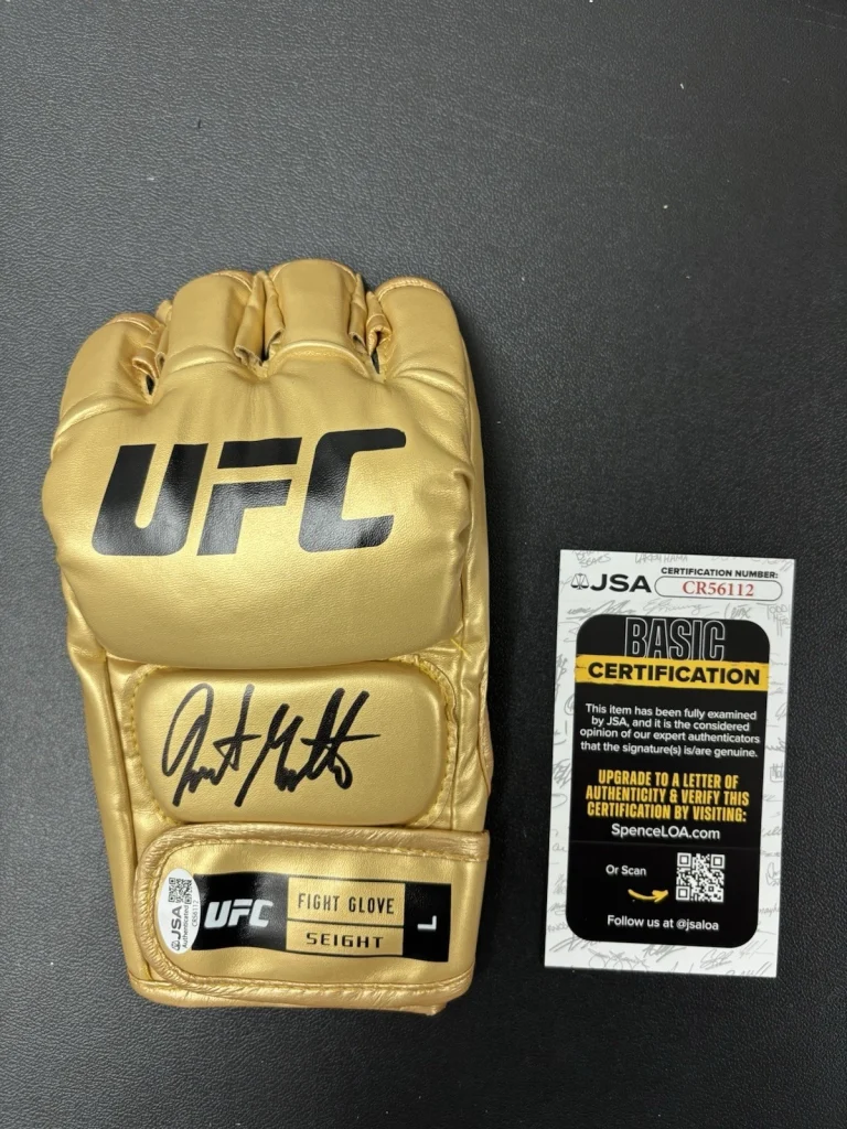 Justin Gaethje Autographed Gold UFC Glove MMA Champ JSA COA