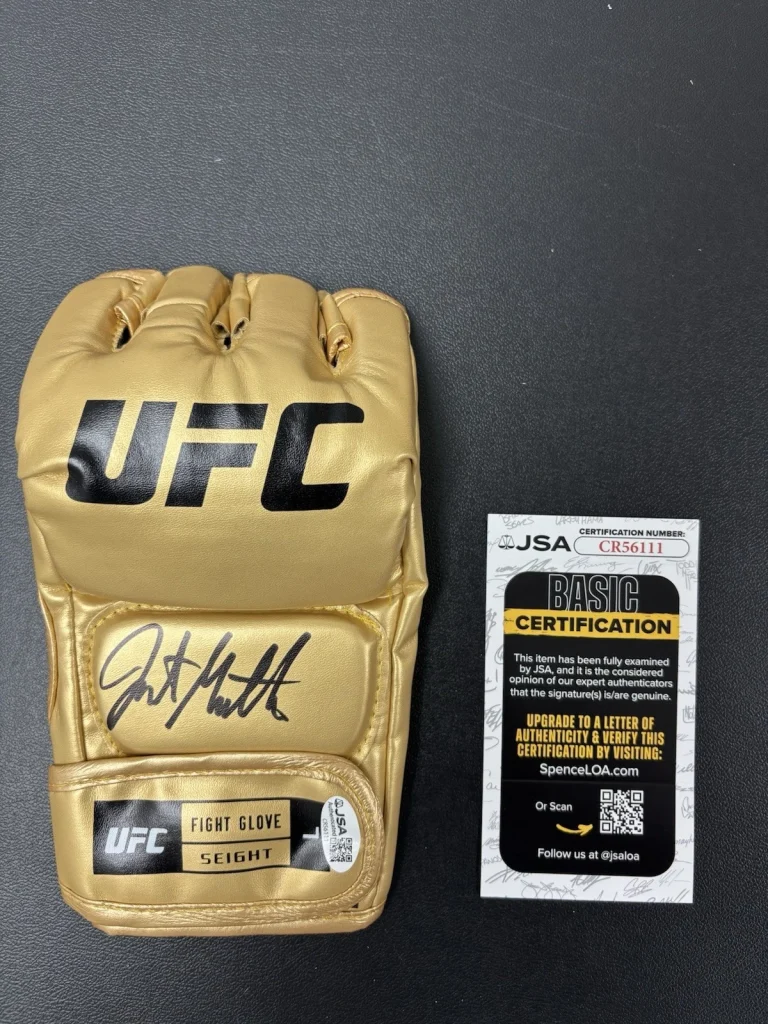 Justin Gaethje Autographed Gold UFC Glove MMA Champ JSA COA
