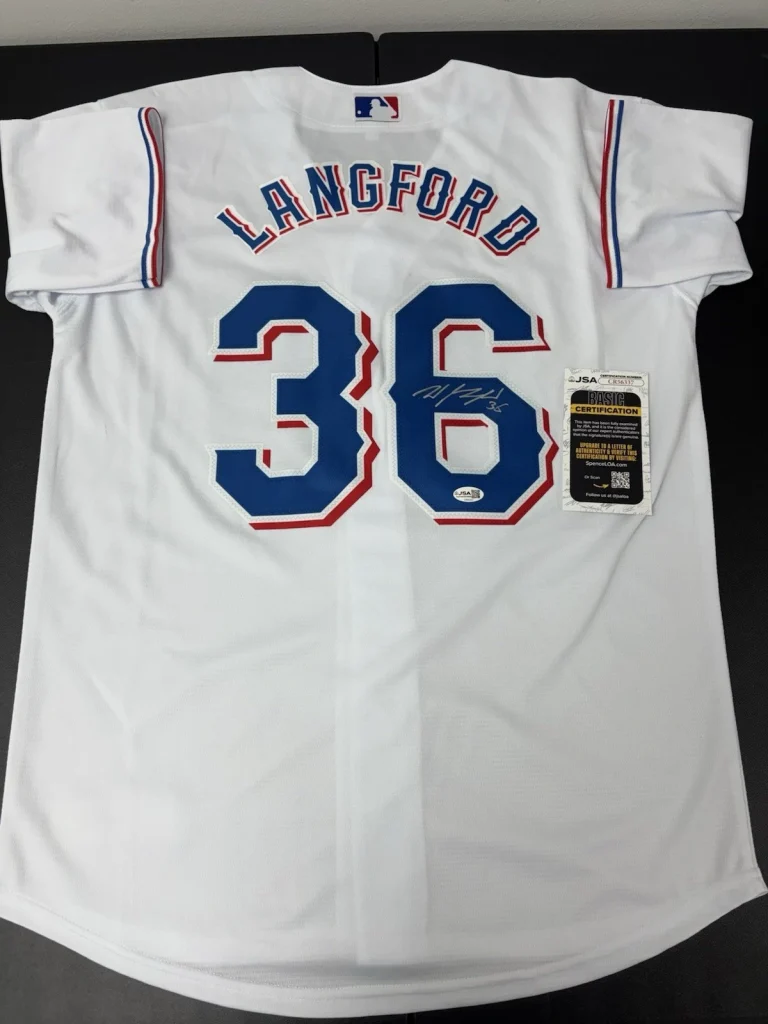 WYATT LANGFORD SIGNED AUTOGRAPHED TEXAS RANGERS JERSEY JSA COA