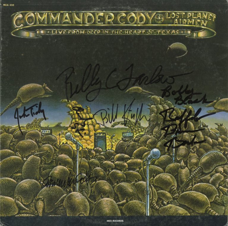 Commander Cody & the Lost Planet Airman signed vinyl record by 6 TEXAS ACOA