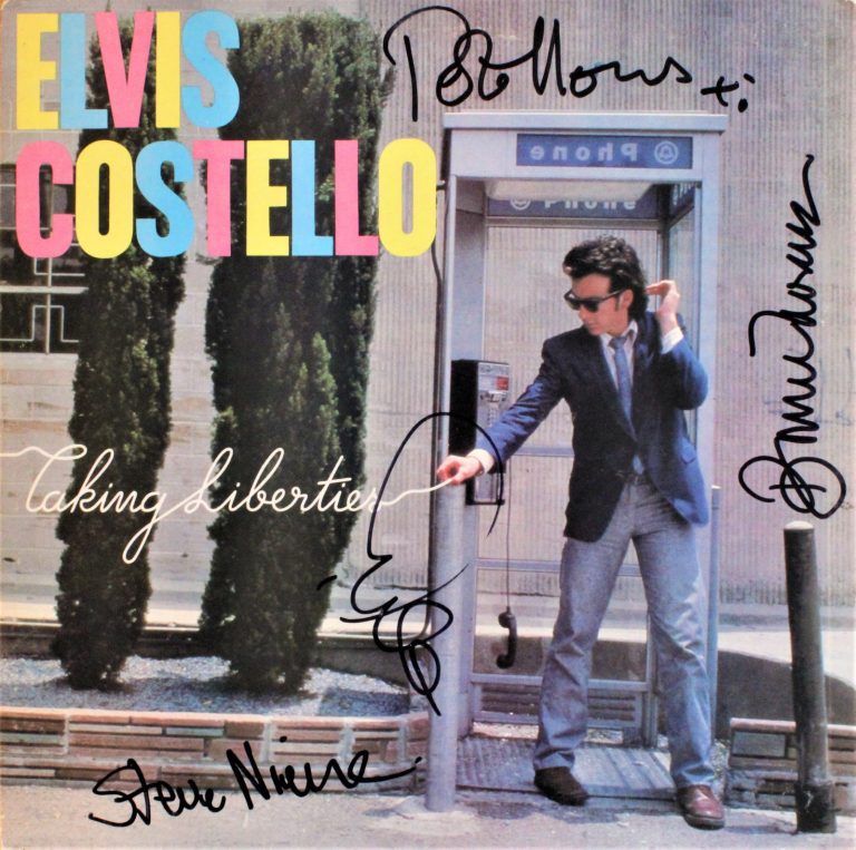 ELVIS COSTELLO Taking Liberties SIGNED RECORD Pete & Bruce Thomas, Steve ACOA