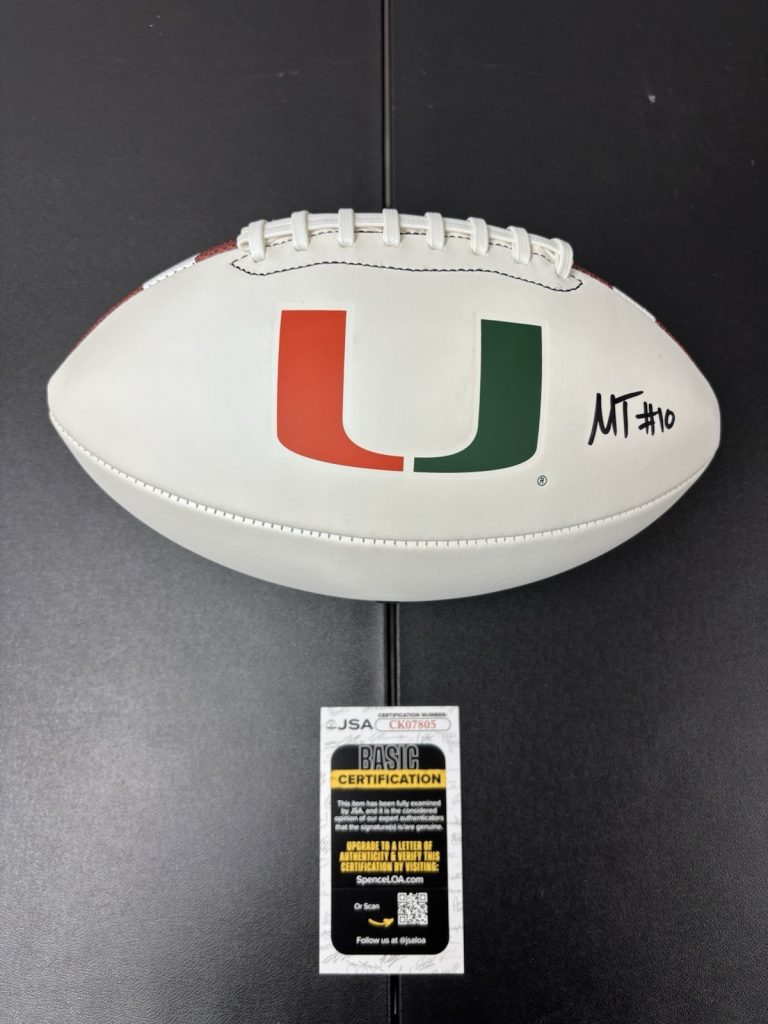Malachi Toney Miami Hurricanes Signed  Autographed White Panel Football. JSA Coa
