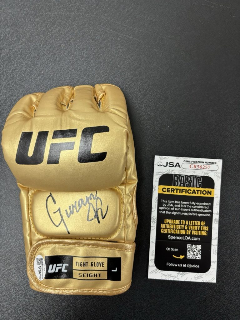 Guram Kutateladze SIGNED AUTOGRAPHED Gold UFC GLOVE. JSA Coa