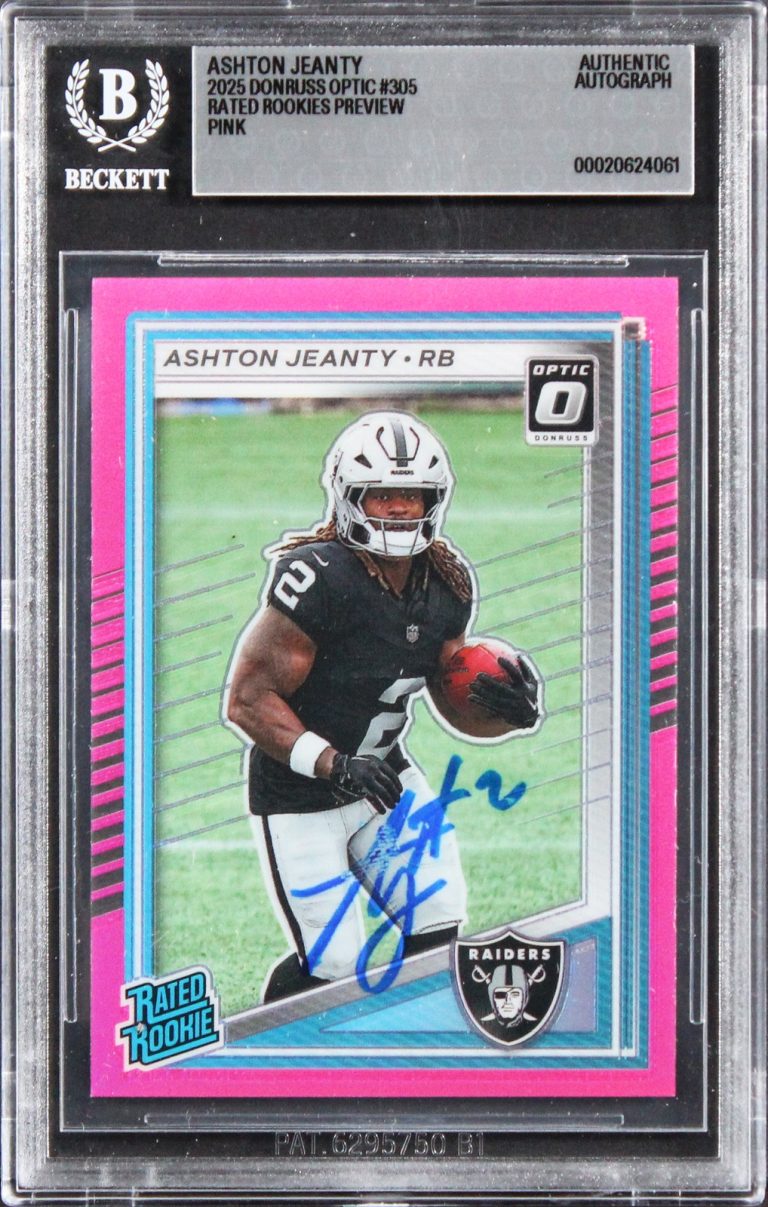 Raiders Ashton Jeanty Signed 2025 Donruss Optic Pink #305 Rookie Card BAS Slab 2