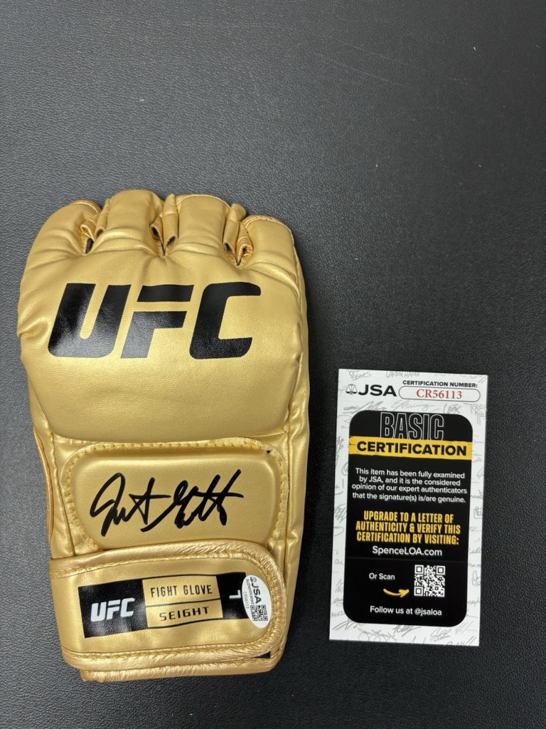 Justin Gaethje Autographed Gold UFC Glove MMA Champ JSA COA