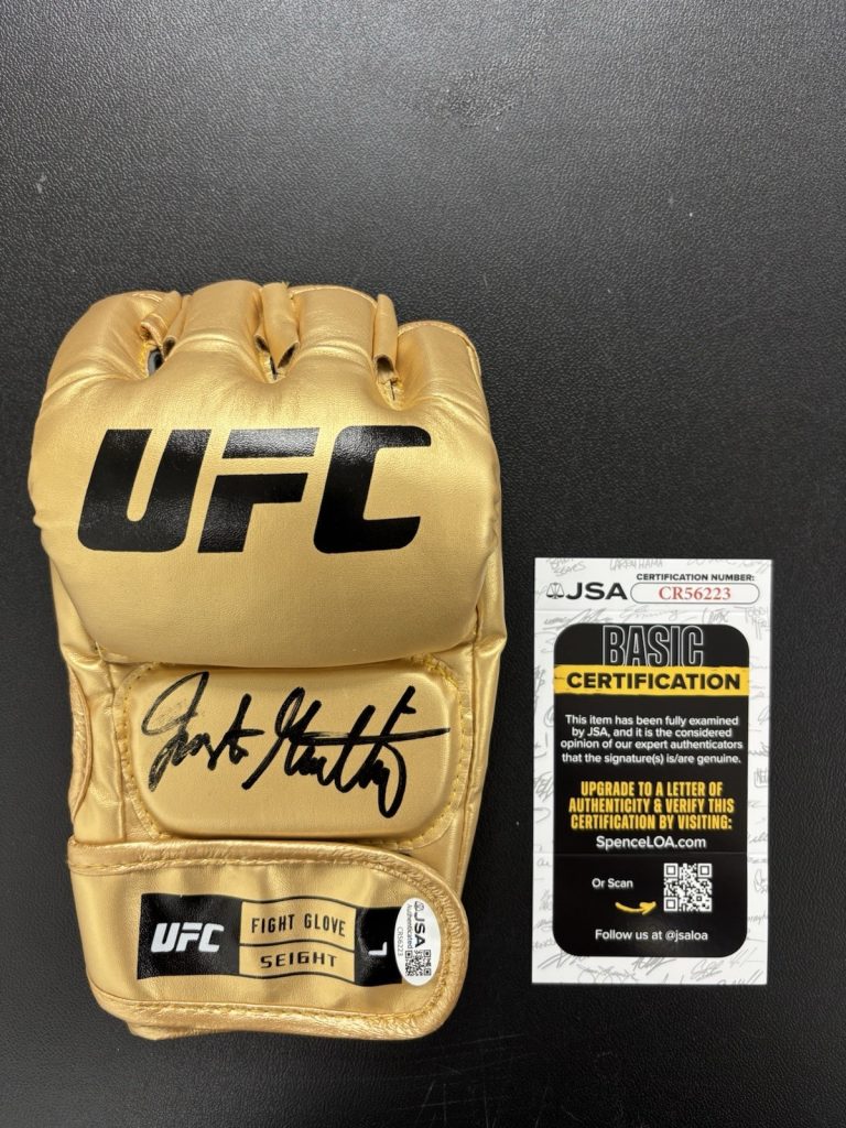 Justin Gaethje Autographed Gold UFC Glove MMA Champ JSA COA