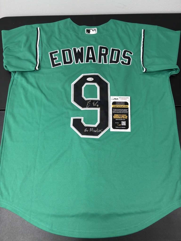 Xavier Edwards Miami Marlins Signed Autographed Inscribed  Jersey. Jsa Coa
