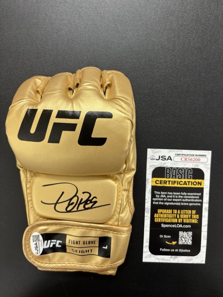 Diego Lopes Signed Autographed Gold UFC Fight Glove. JSA Coa