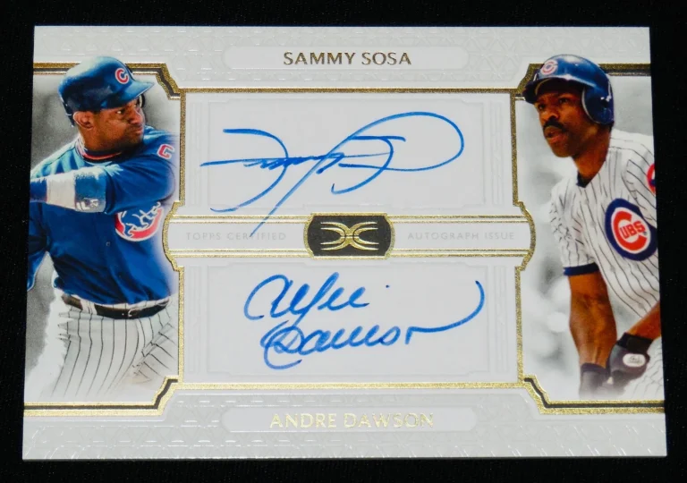 SAMMY SOSA & ANDRE DAWSON AUTOGRAPHED BASEBALL CARD (CHICAGO CUBS) #1 of 35!