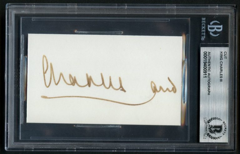 King Charles III signed autograph 2x3.5 Cut King of the United Kingdom BAS Slab