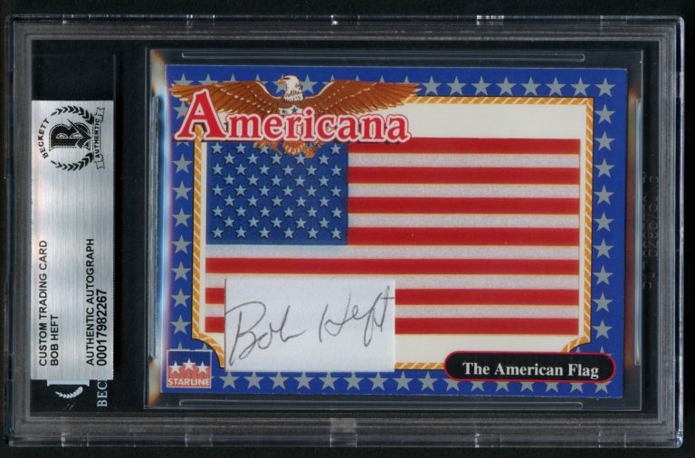 Bob Heft d2009 signed autograph Designer of 50 Star USA Flag Custom Cut Card BAS