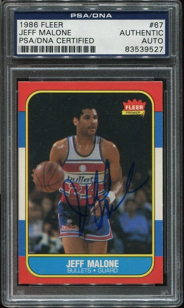 BULLETS JEFF MALONE signed autographed 1986 FLEER ROOKIE CARD RC PSA/DNA