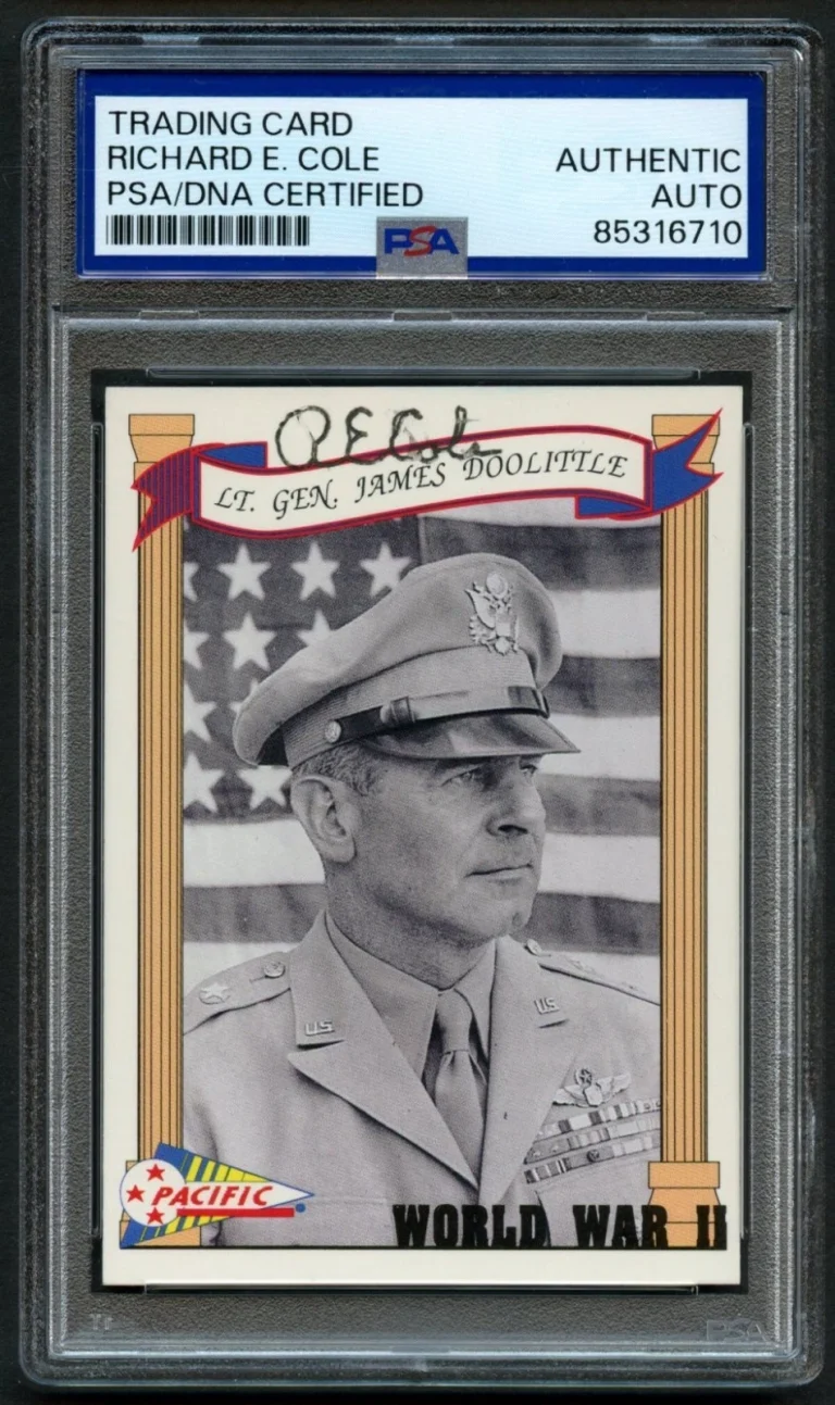 R.E. Cole #37 signed autograph 1992 Pacific Story of WWII Card PSA Slabbed