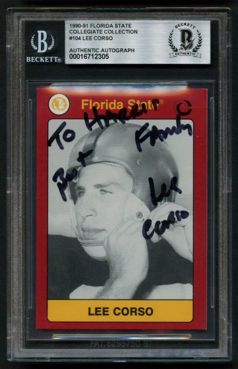 Lee Corso #104 signed autograph 1991 Florida State Collection Card BAS