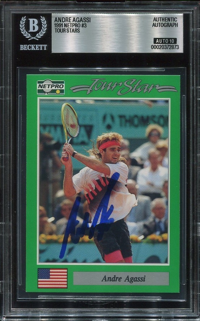 ANDRE AGASSI signed autographed 1991 NETPRO ROOKIE CARD RC BECKETT 10 (BAS)