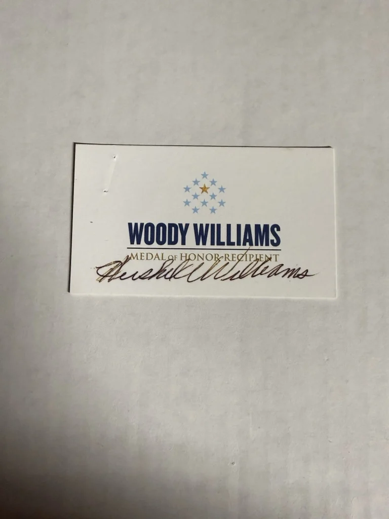 HERSHEL WILLIAMS SIGNED BUSINESS CARD AUTOGRAPH WORLD WAR 2 MEDAL OF HONOR COA