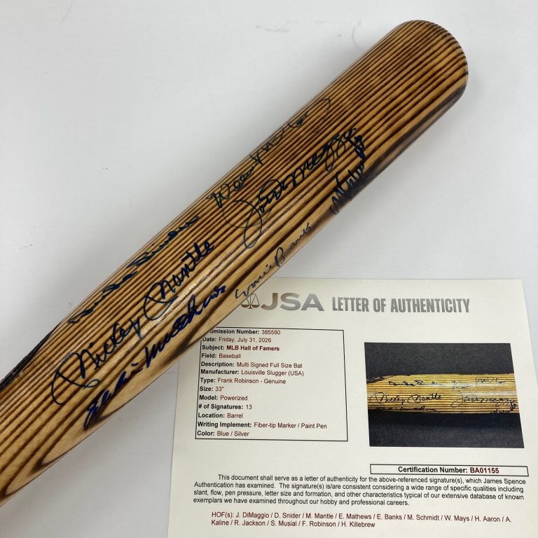 Mickey Mantle Joe Dimaggio Willie Mays Hank Aaron HOF Multi Signed Bat JSA COA