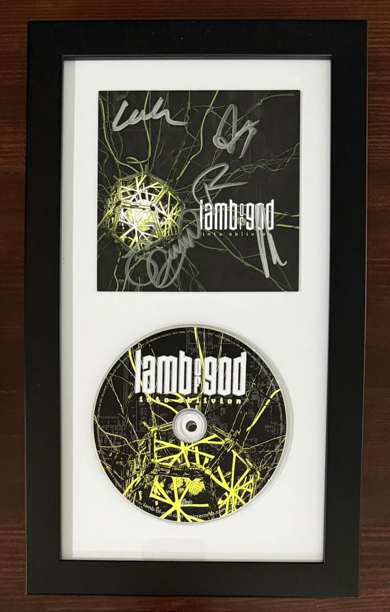 BAND SIGNED FRAMED LAMB OF GOD INTO OBLIVION CARD & CD BECKETT BAS COA AUTOGRAPH