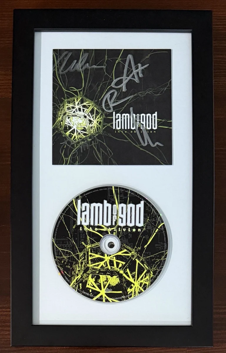 SIGNED FRAMED LAMB OF GOD INTO OBLIVION ART CARD & CD BECKETT BAS COA AUTOGRAPH