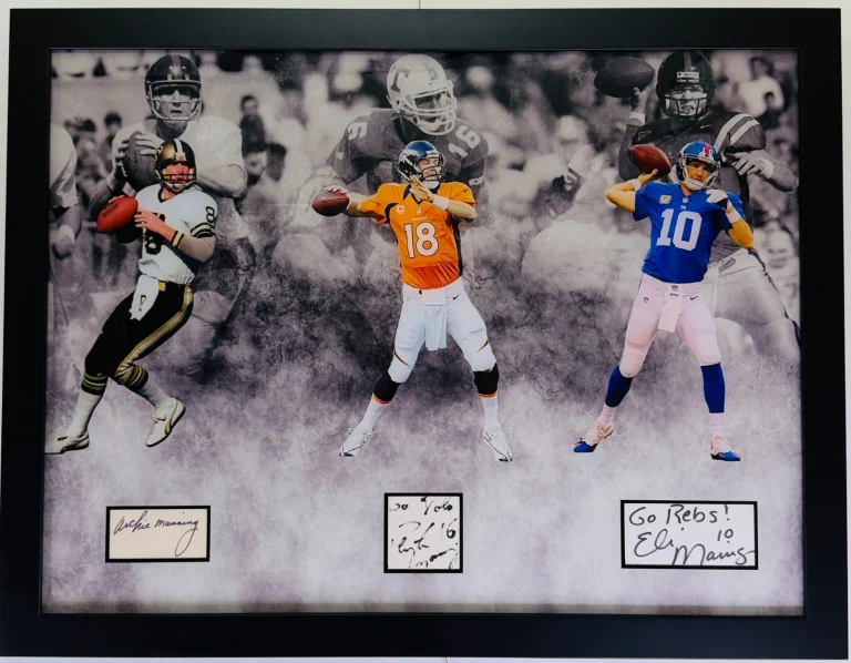 PEYTON MANNING ELI MANNING ARCHIE MANNING College Signed Framed Autos JSA PSA