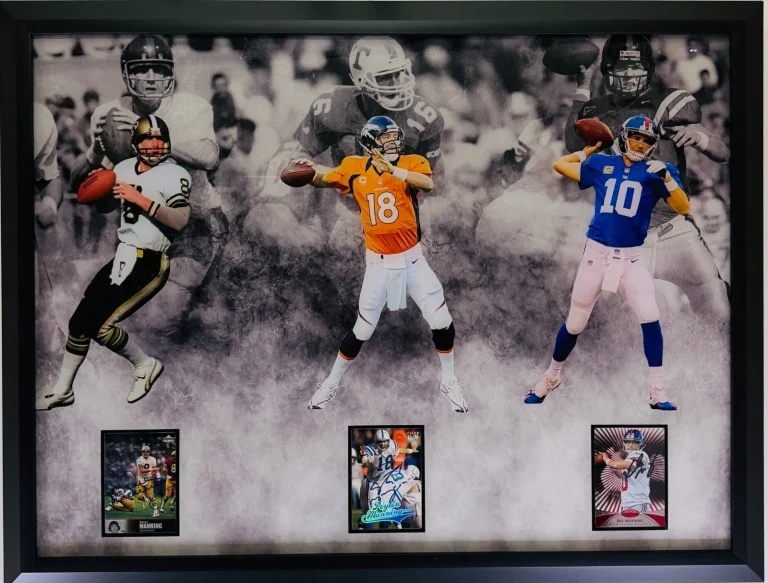 PEYTON MANNING ELI MANNING ARCHIE MANNING Framed Signed Trading Cards NFL JSA