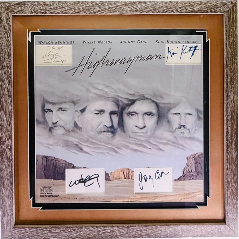 HIGHWAYMAN JOHNNY CASH W. JENNINGS W. NELSON K. KRISTOFFERSON Signed Framed JSA