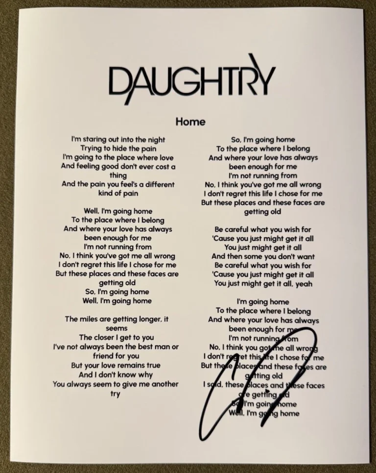 CHRIS DAUGHTRY SIGNED LYRIC SHEET HOME AUTOGRAPH AUTHENTIC COA