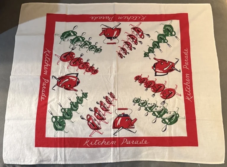 Vintage Kitchen Parade Cotton MCM Tea Towel Tableware Retro 50s Startex