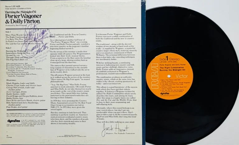 DOLLY PARTON P WAGONER Vintage Autograph Signed LP Cover March 22, 1972 JSA LOA