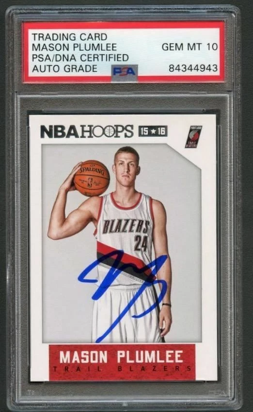 2015-16 NBA Hoops #174 Mason Plumlee Signed Card AUTO Graded 10 PSA Slabbed Blaz