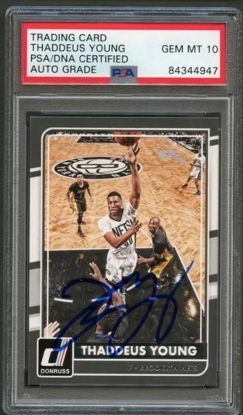 2015-16 Donruss #88 Thaddeus Young Signed Card AUTO Grade 10 PSA Slabbed Nets