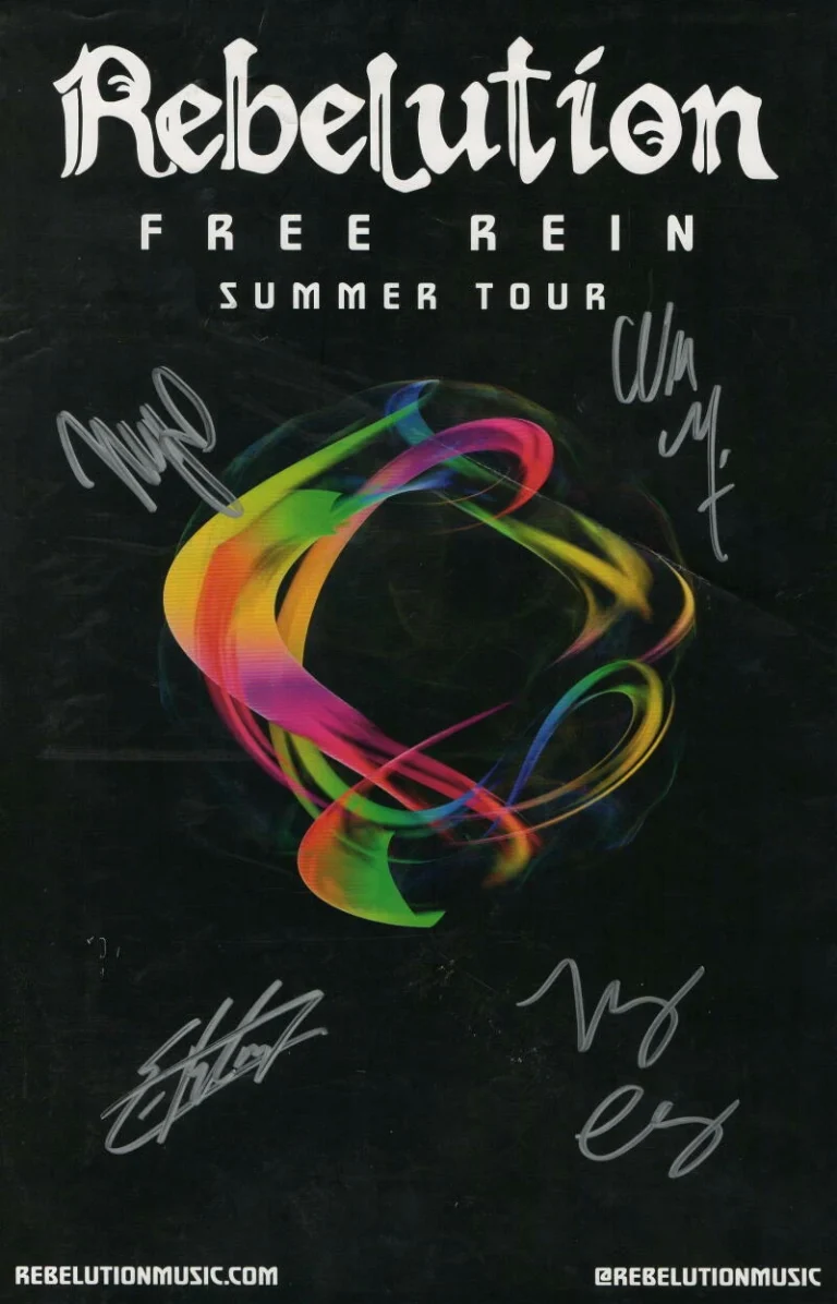 REBELUTION FULL BAND (X4) SIGNED AUTOGRAPH 11X17 CONCERT TOUR POSTER - FREE REIN