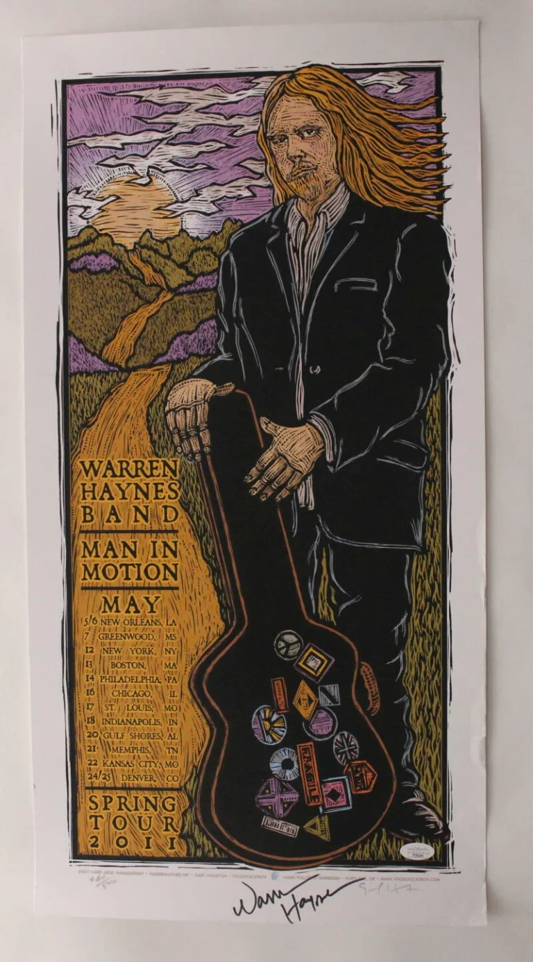 WARREN HAYNES SIGNED AUTOGRAPH 13X26 CONCERT TOUR POSTER ALLMAN BROTHERS W/ JSA
