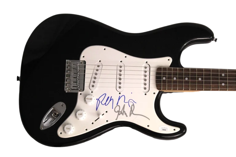 JOHN DENSMORE ROBBY KRIEGER SIGNED AUTOGRAPH B FENDER ELECTRIC GUITAR DOORS JSA