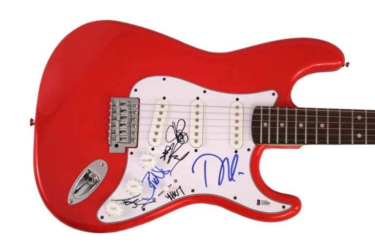 PROPHETS OF RAGE FULL BAND (X6) SIGNED AUTOGRAPH RED FENDER ELECTRIC GUITAR BAS