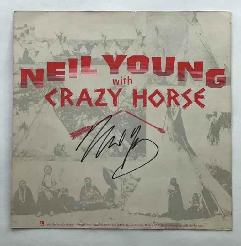 NEIL YOUNG SIGNED AUTOGRAPH 12X12 BROKEN ARROW CRAZY HORSE ALBUM INSERT W/ JSA