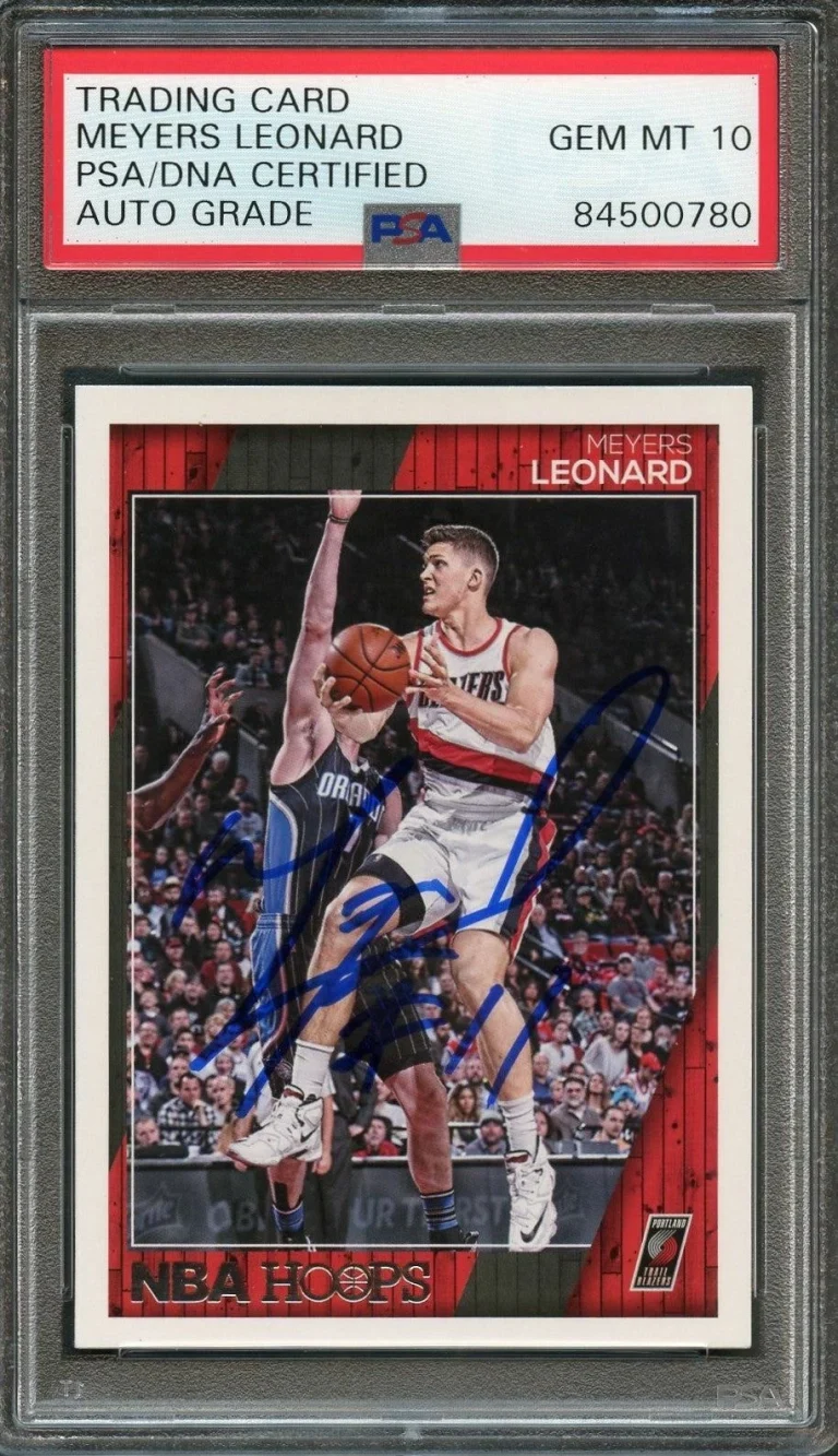 2016-17 NBA Hoops #249 Meyers Leonard Signed Card AUTO 10 PSA Slabbed Portland T