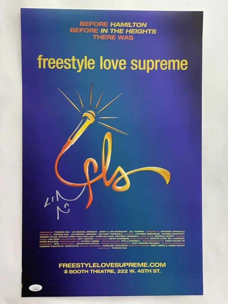 LIN MANUEL MIRANDA AUTOGRAPH FREESTYLE LOVE SUPREME BROADWAY WINDOW CARD W/ JSA