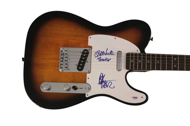 BOB WEIR ROBERT HUNTER SIGNED AUTOGRAPH FENDER ELECTRIC GUITAR GRATEFUL DEAD PSA